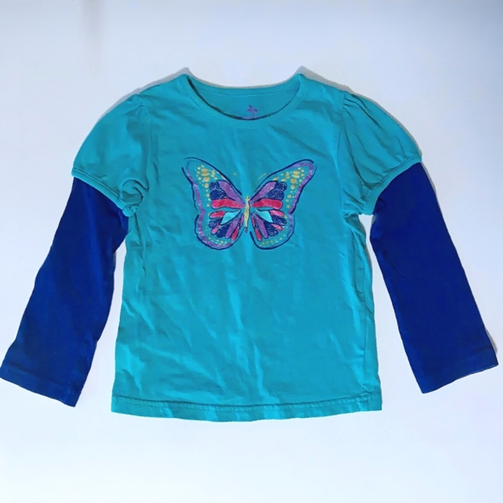 Girls' Teal Butterfly Long Sleeve Shirt